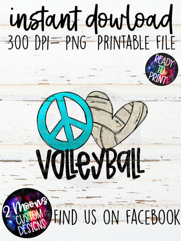 Peace Love Volleyball - Doodle Design - Hand Lettered