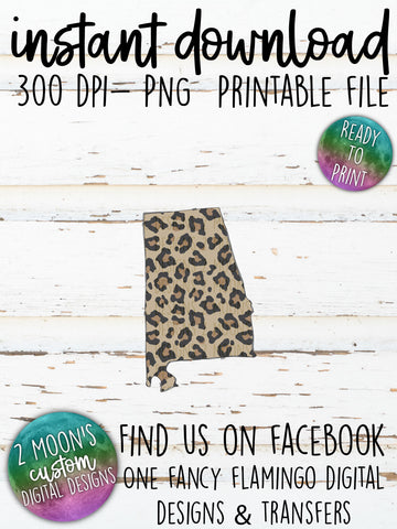 Alabama Leopard Print State- Doodle Design