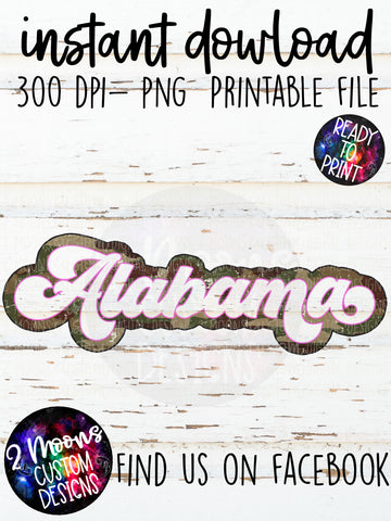 Alabama- Camo Outline Retro State