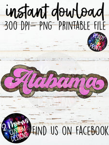 Alabama- Camo + Pink Retro State