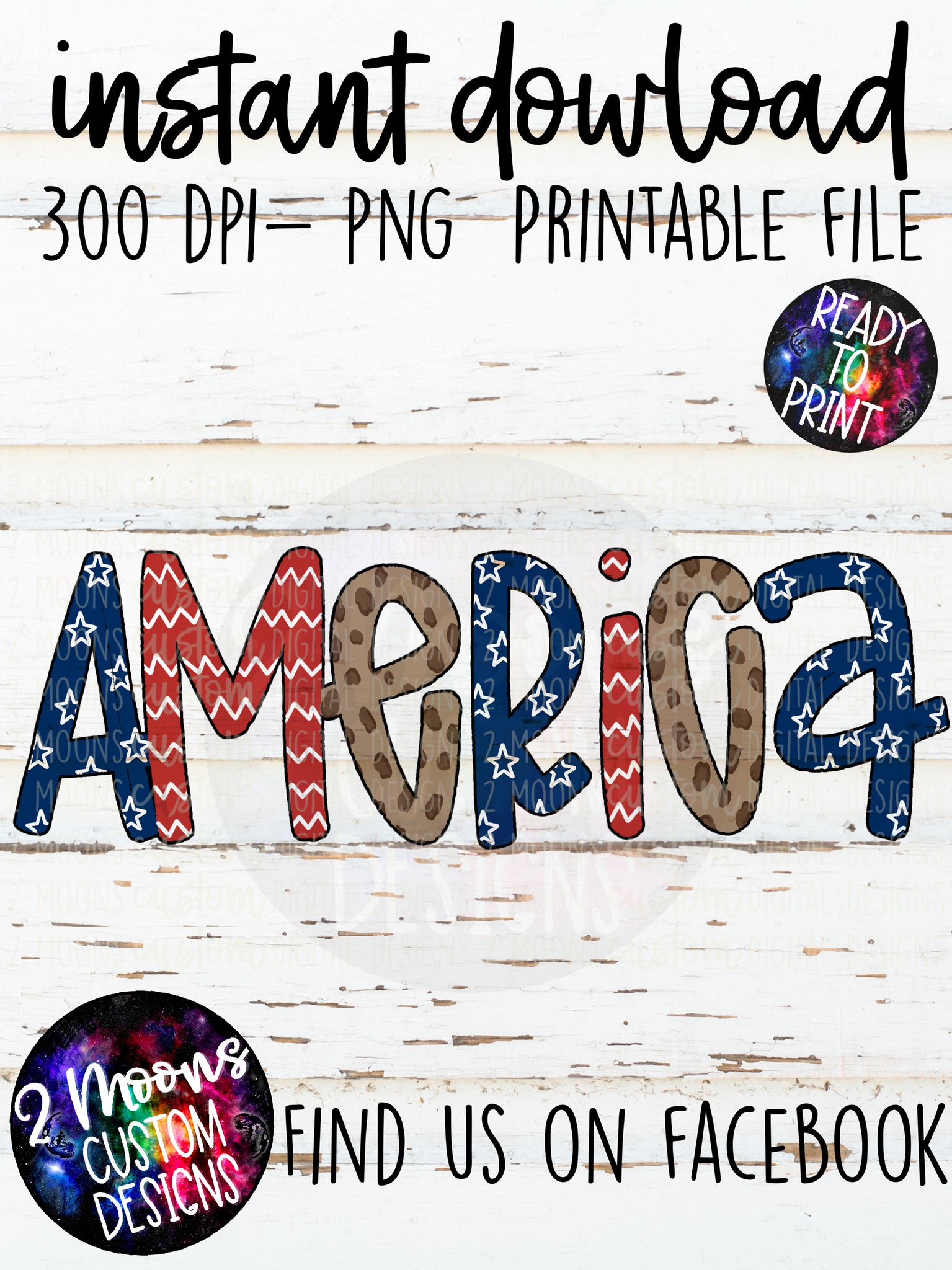 America Doodle- Patriotic Design- Handlettered
