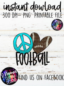 Peace Love Football - Doodle Design - Hand Lettered