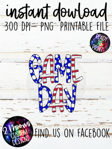 Blue & Red Game Day Design- Handlettered- Doodle Design