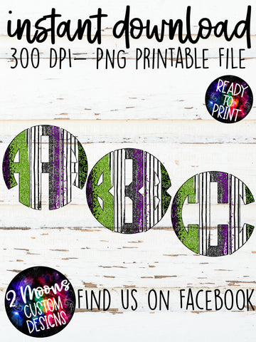 Purple, Lime & Pin Stripe Monogram
