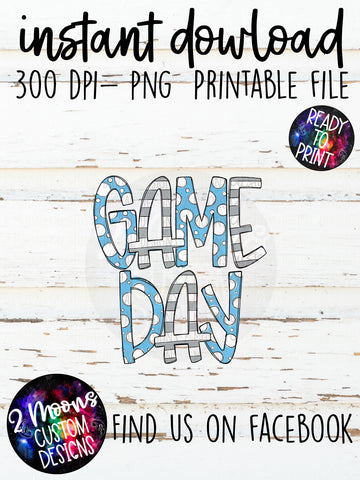 Carolina Blue & Gray  Game Day Design- Handlettered- Doodle Design