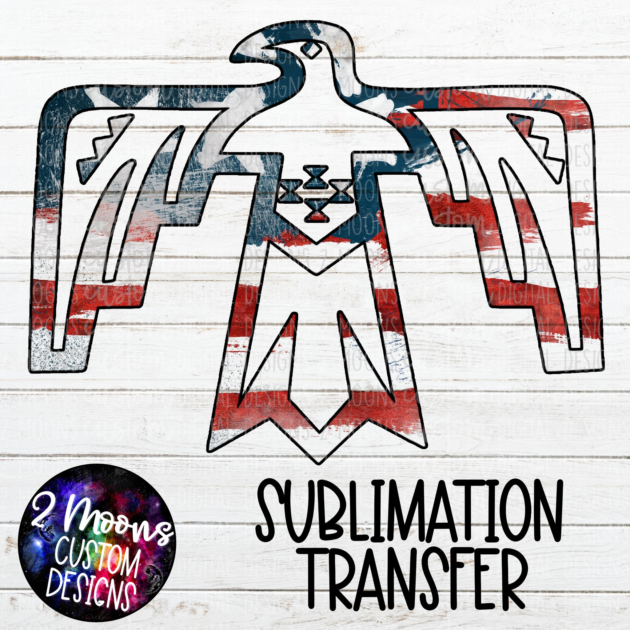 Thunderbird- Distressed American Flag- Sublimation Transfer