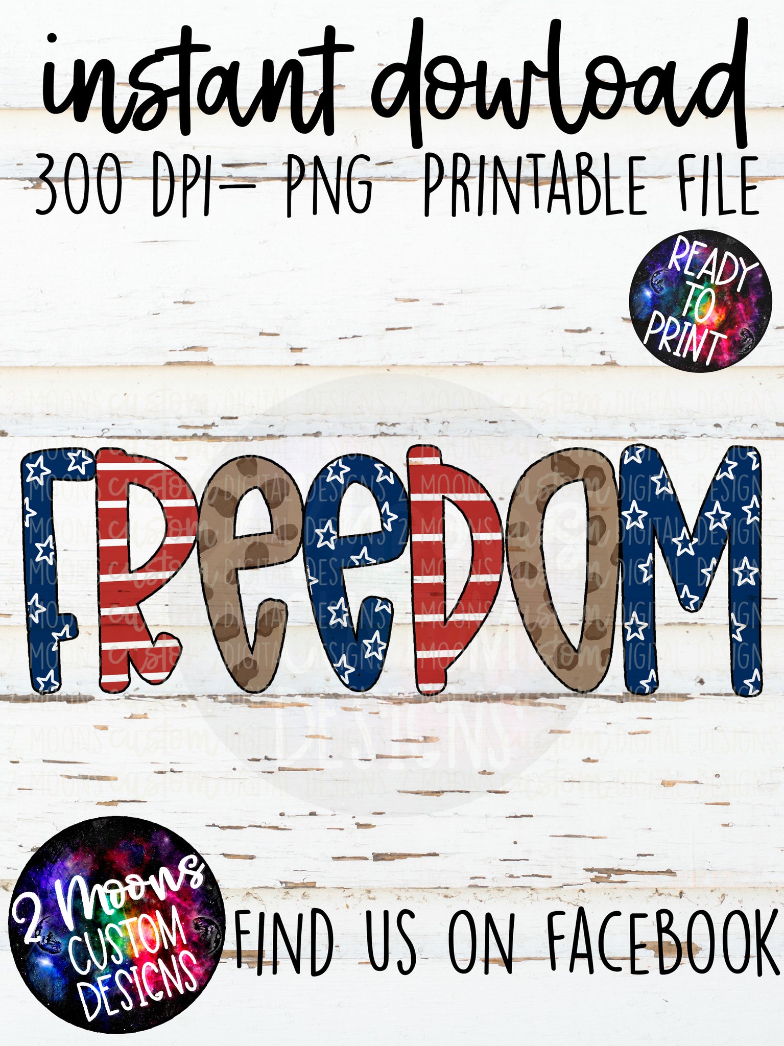 Freedom Doodle- Patriotic Design- Handlettered