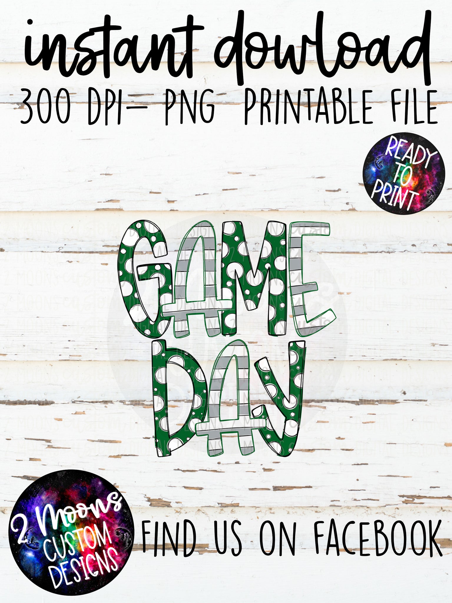 Green & Gray Game Day Design- Handlettered- Doodle Design