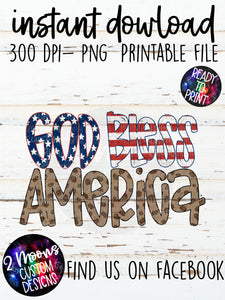 God Bless America Doodle- Patriotic Design- Handlettered