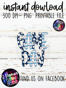 Navy & Carolina Blue Game Day Design- Handlettered- Doodle Design
