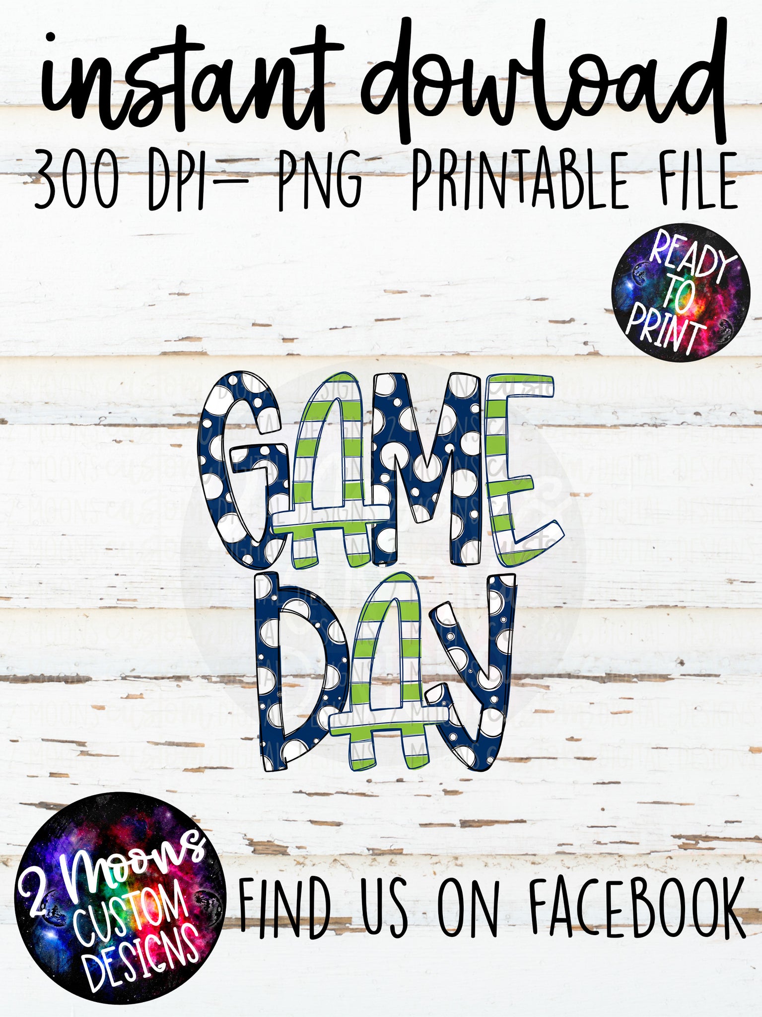 Navy & Lime  Game Day Design- Handlettered- Doodle Design