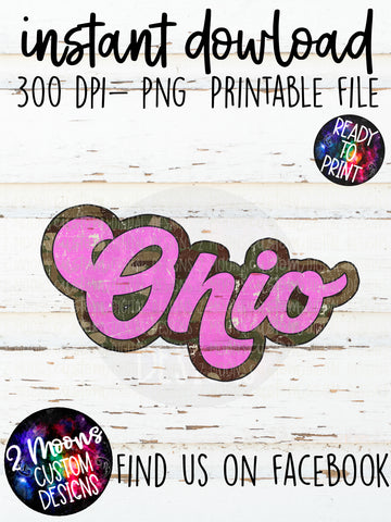 Ohio- Camo + Pink Retro State