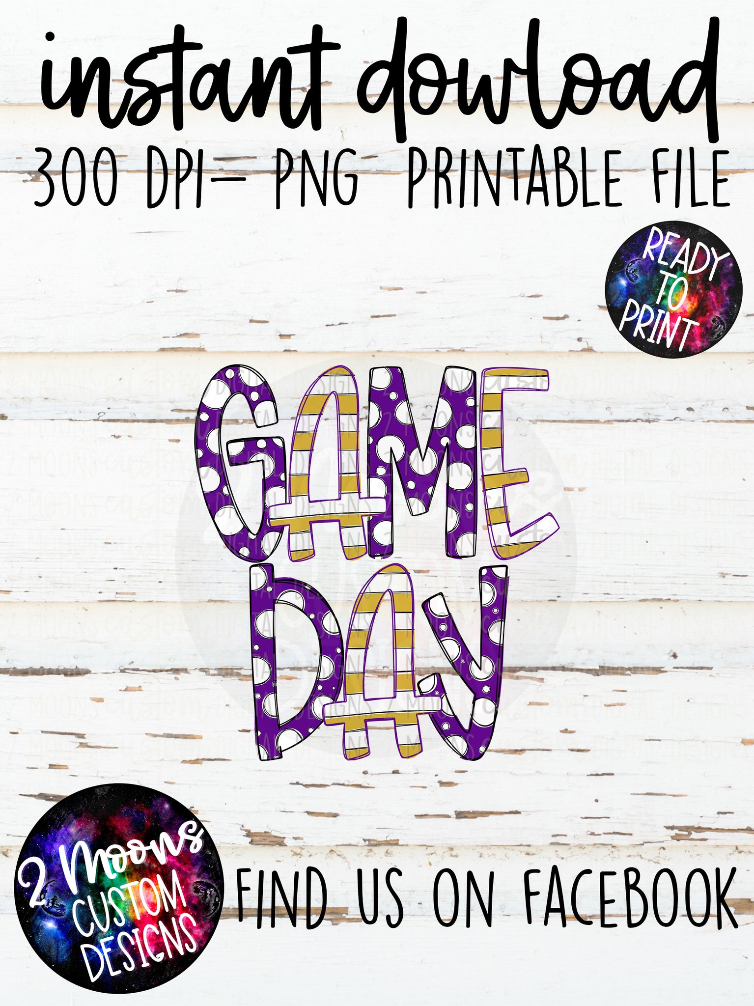 Purple & Gold Game Day Design- Handlettered- Doodle Design