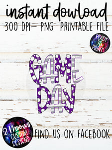 Purple & Gray Game Day Design- Handlettered- Doodle Design
