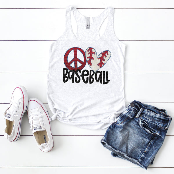 Peace Love Baseball-Baseball Heart- Doodle Design