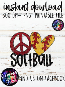 Peace Love Softball- Softball Heart- Doodle Design