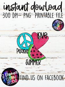 Peace Love Summer- Doodle Design- Handlettered