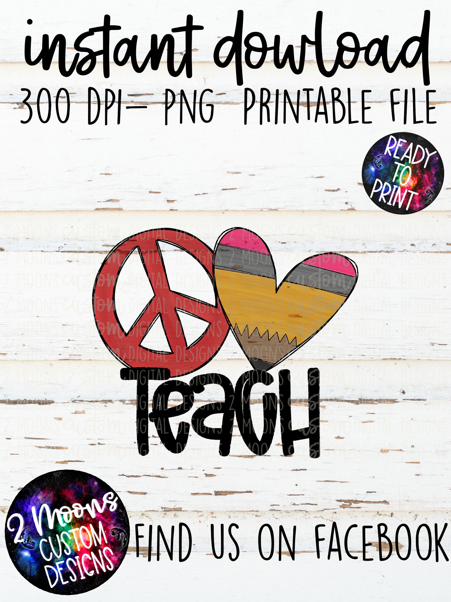 Peace Love Teach- Doodle Design