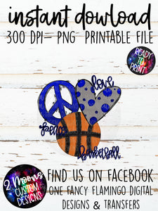Peace Love Basketball- Doodle Design- Hand Lettered