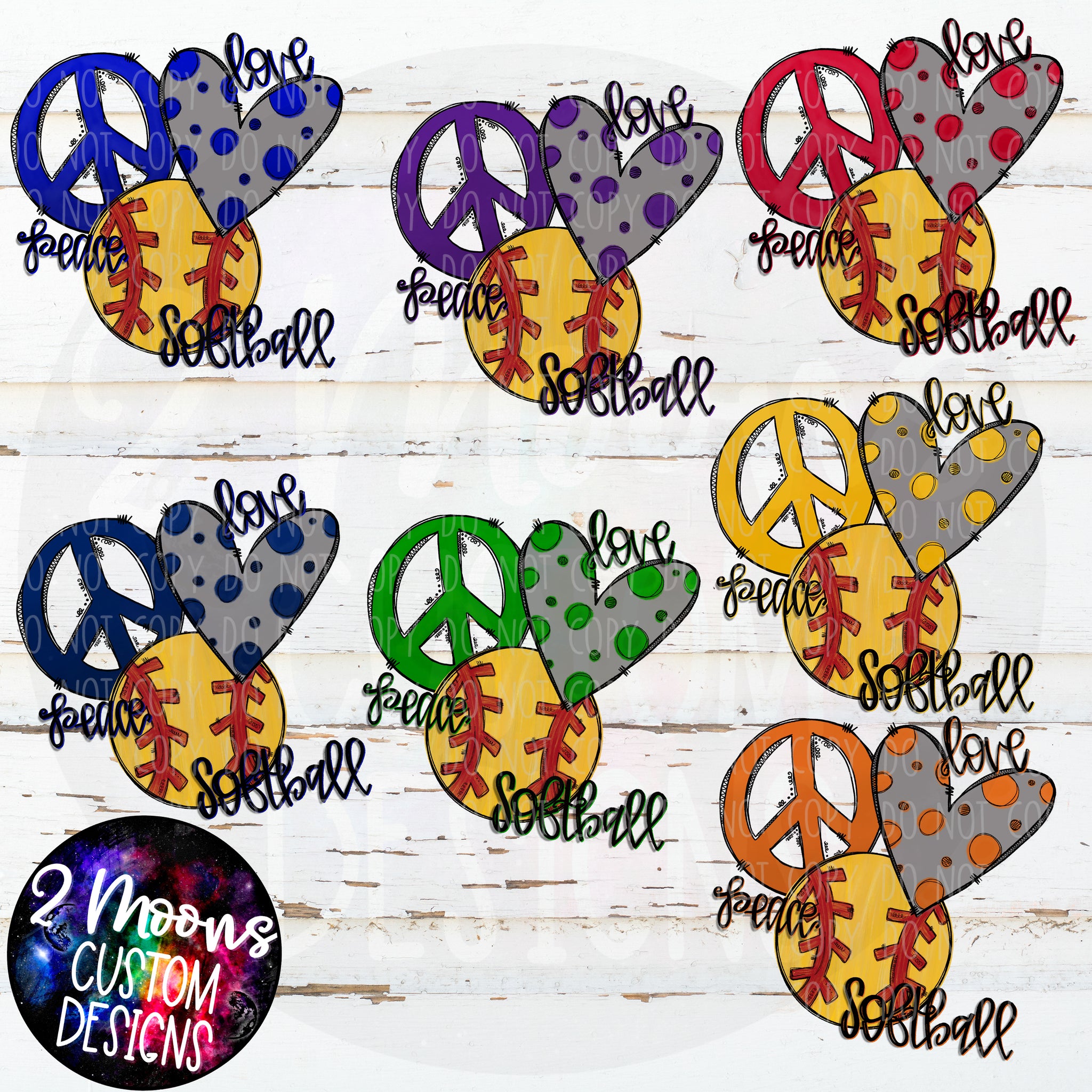 Peace Love Softball- Bundle- Doodle Design-Hand Lettered- Softball Design