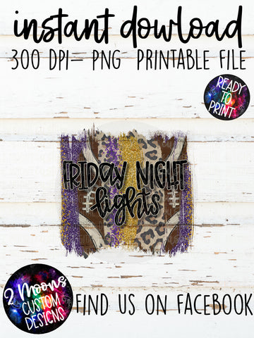 Friday Night Lights- Purple & Gold- Football Brushstroke Design