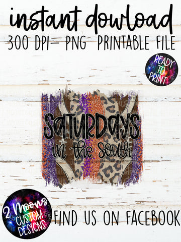 Saturdays in the South- Purple & Orange- Football Brushstrokes- Hand Lettered