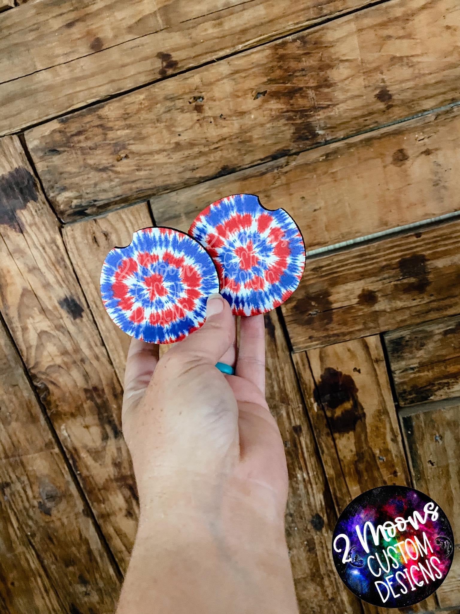 Red & Blue Tie-Dye Car Coaster