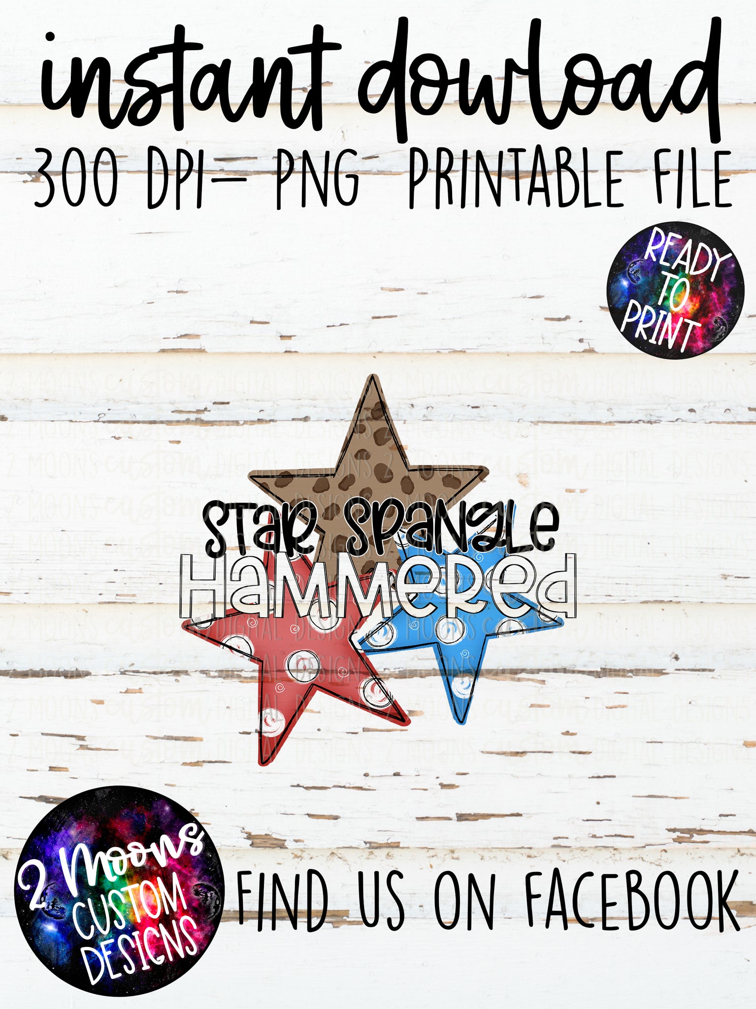 Star Spangle Hammered- Patriotic Design- Handlettered