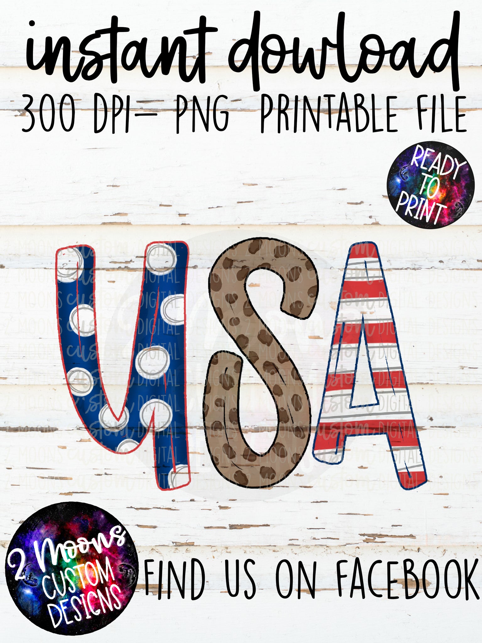 USA Doodle- Patriotic Design- Handlettered