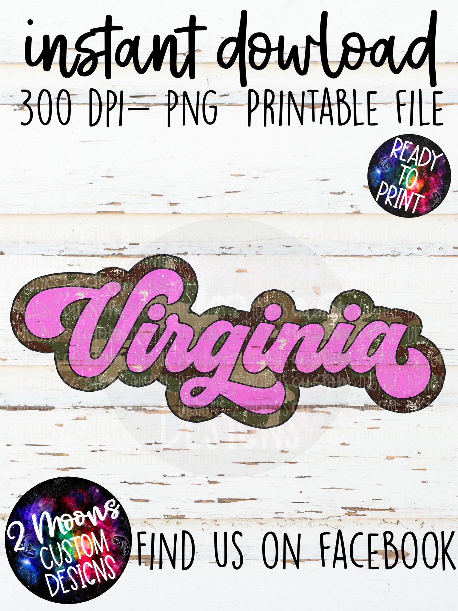 Virginia- Camo + Pink Retro State